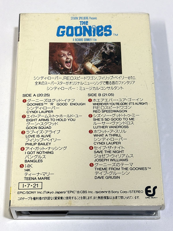 カセットテープ グーニーズ The GOONies オリジナル・サウンド・トラック パッケージ裏