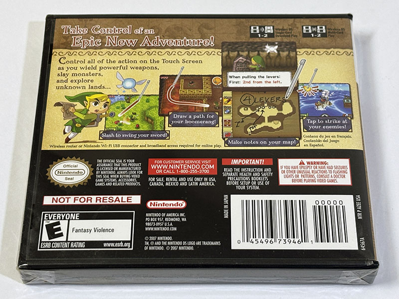 ニンテンドーDSソフト ゼルダの伝説 夢幻の砂時計 北米版 未開封品 パッケージ裏