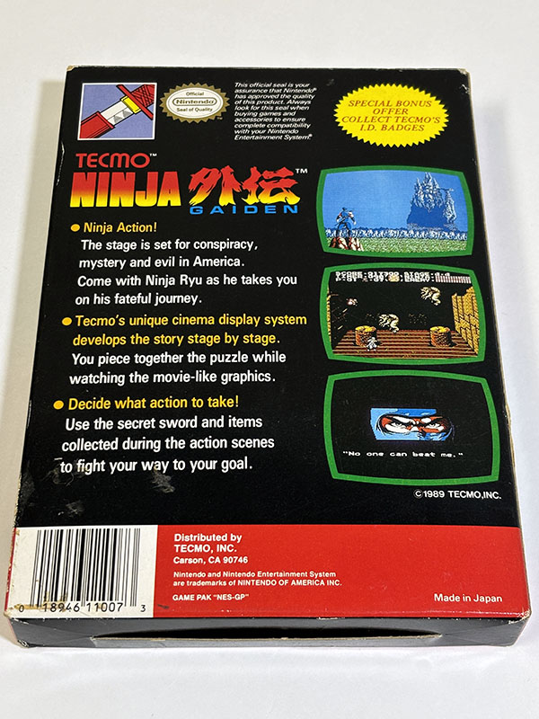 NESソフト NINJA 外伝 GAIDEN パッケージ裏