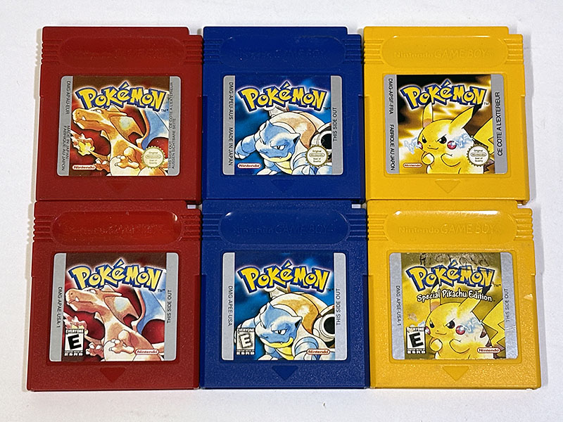 ゲームボーイソフト 海外版 ポケットモンスター レッド・ブルー・イエローバージョン カセット表