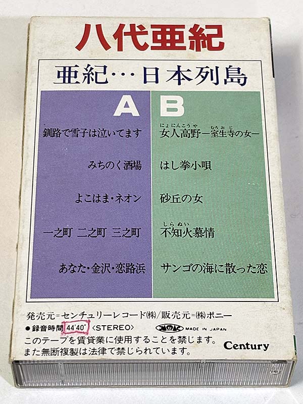 カセットテープ:ベストアルバム 八代亜紀 亜紀…日本列島 オープンリール風 パッケージ裏